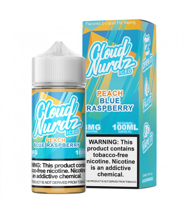 Cloud Nurdz Synthetic Nicotine Iced Peach Blue Raspberry 100ml Vape Juice