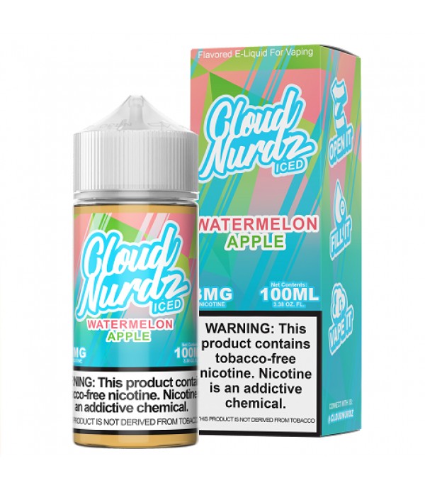 Cloud Nurdz Synthetic Nicotine Iced Watermelon Apple 100ml Vape Juice